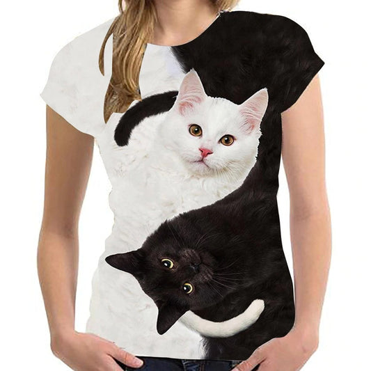 Kühle T-shirt 3d T-Shirt Drucken zwei Katze Kurzarm Sommer Tops tif-shop24.de