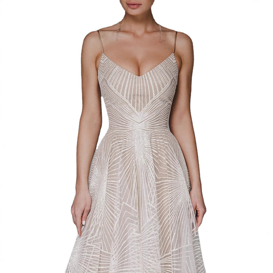 Sexy Strapless Embroidered Sleeveless Dress Evening Gown