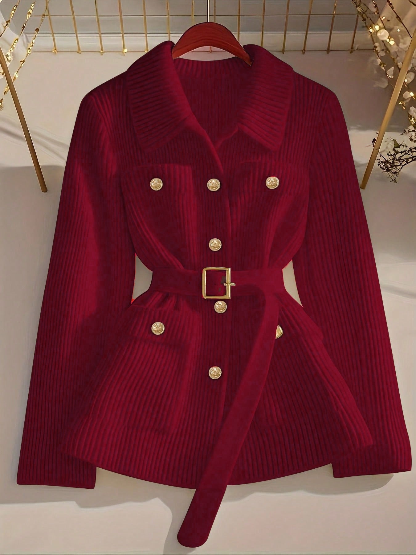 Elegant Casual Solid Color Knit Cardigan with Belt Thickened Women's Sweater Coat