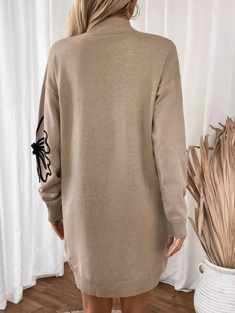 Perfee Flower Mock Neck Long Sleeve Sweater Dress - tif-shop24.de