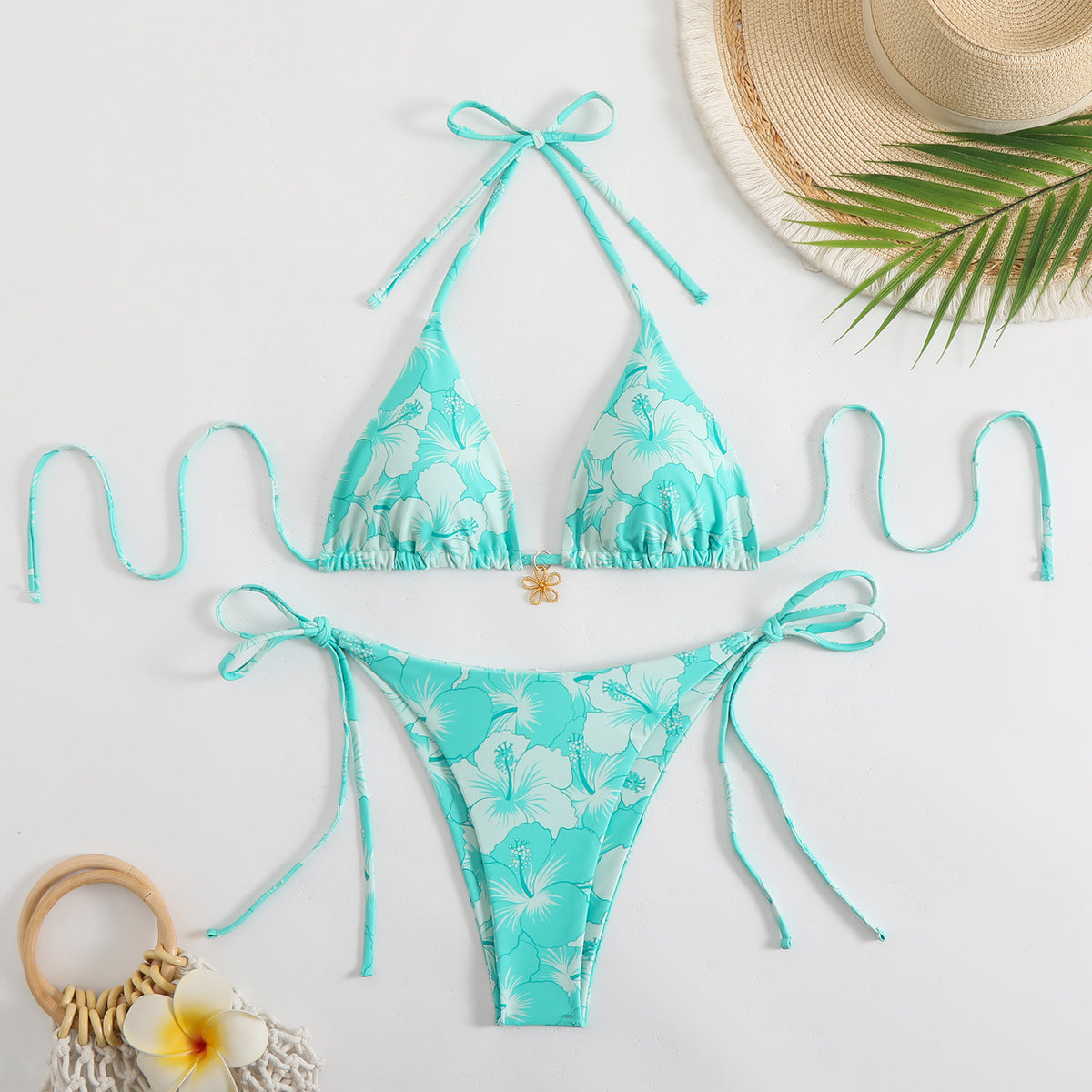 Sexy Reversible Bikini with Print and Neck Tie Women's Swimsuit
