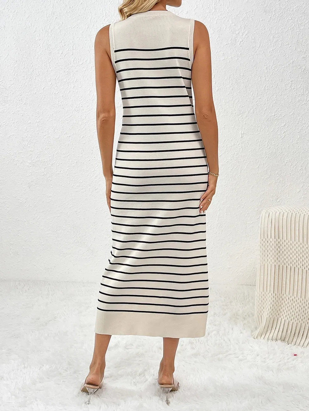 Round Neck Sleeve Midi Knit Dress - tif-shop24.de