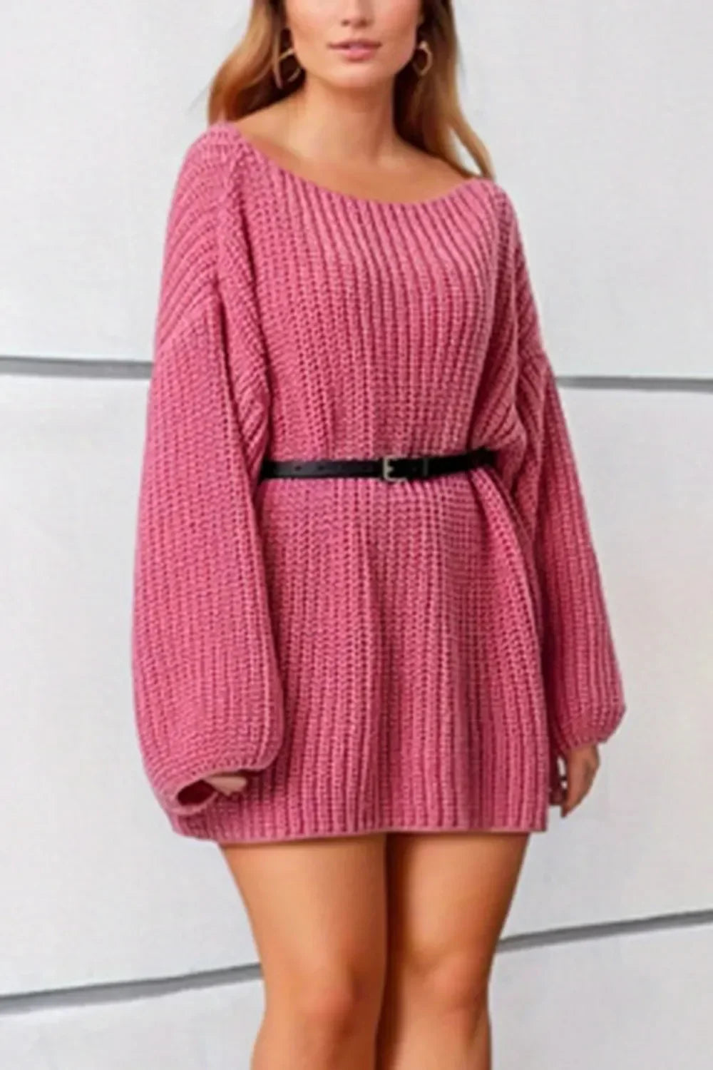Boat Neck Dropped Shoulder Mini Sweater Dress - tif-shop24.de