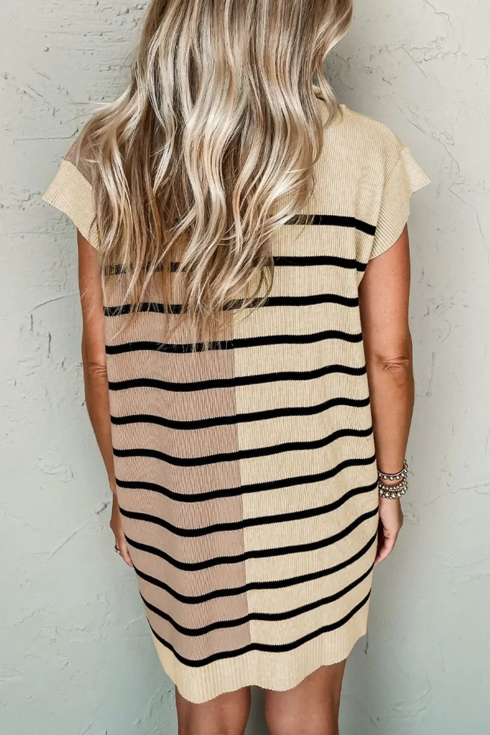 Striped Quarter Zip Cap Sleeve Sweater Dress - tif-shop24.de
