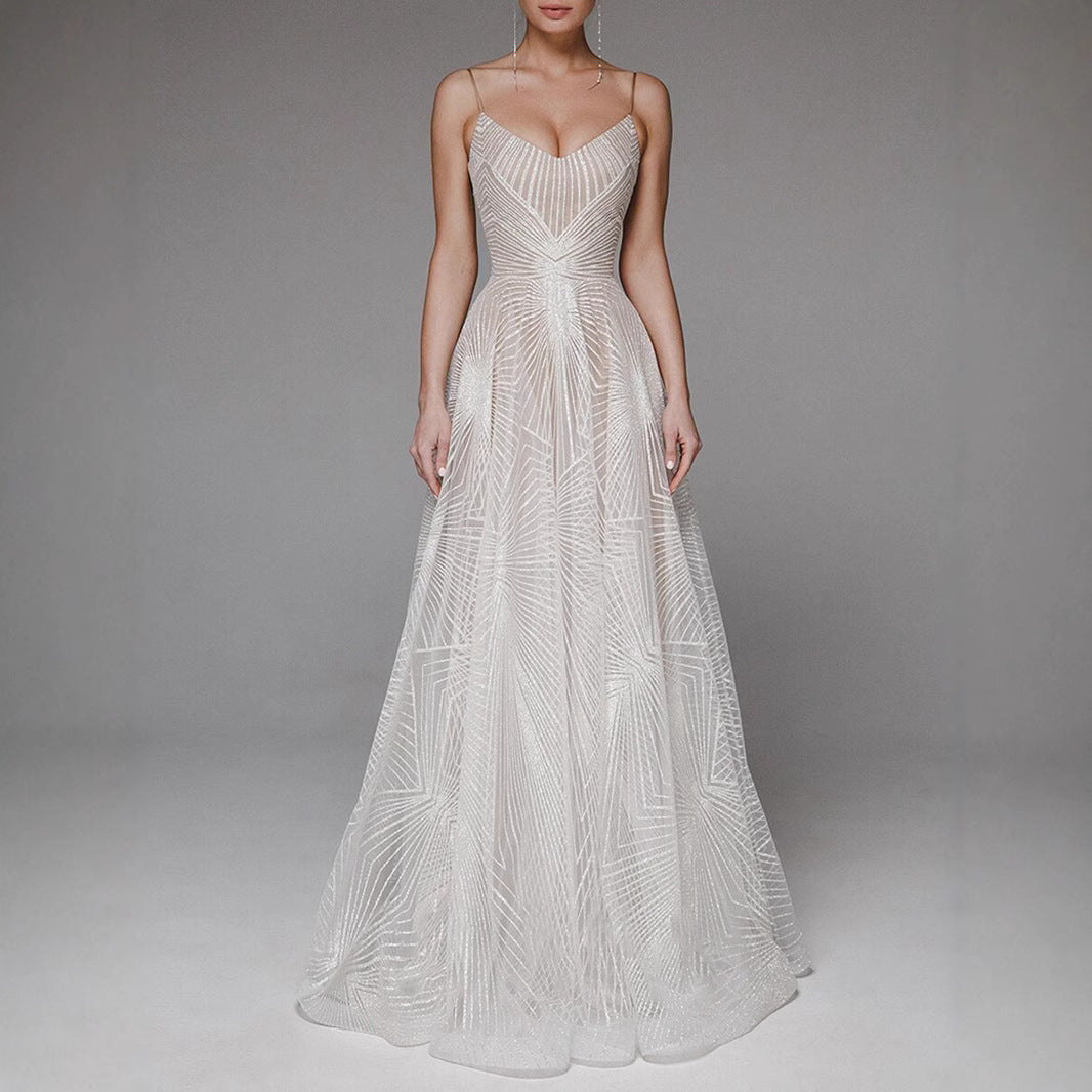 Sexy Strapless Embroidered Sleeveless Dress Evening Gown