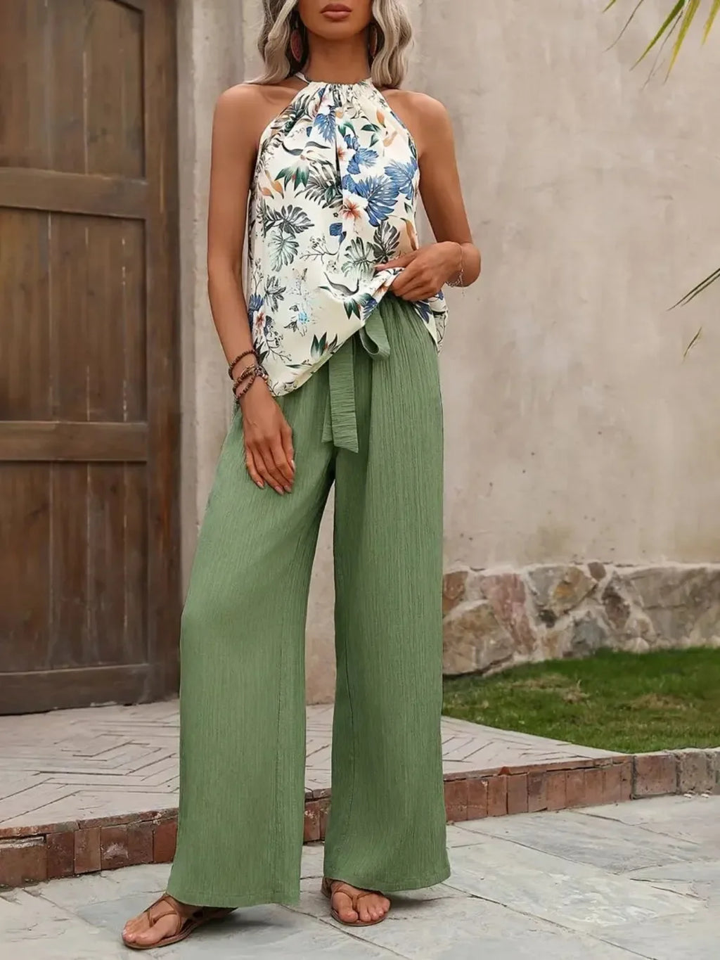 Printed Tank Top and Wide Leg Pants Set - tif-shop24.de