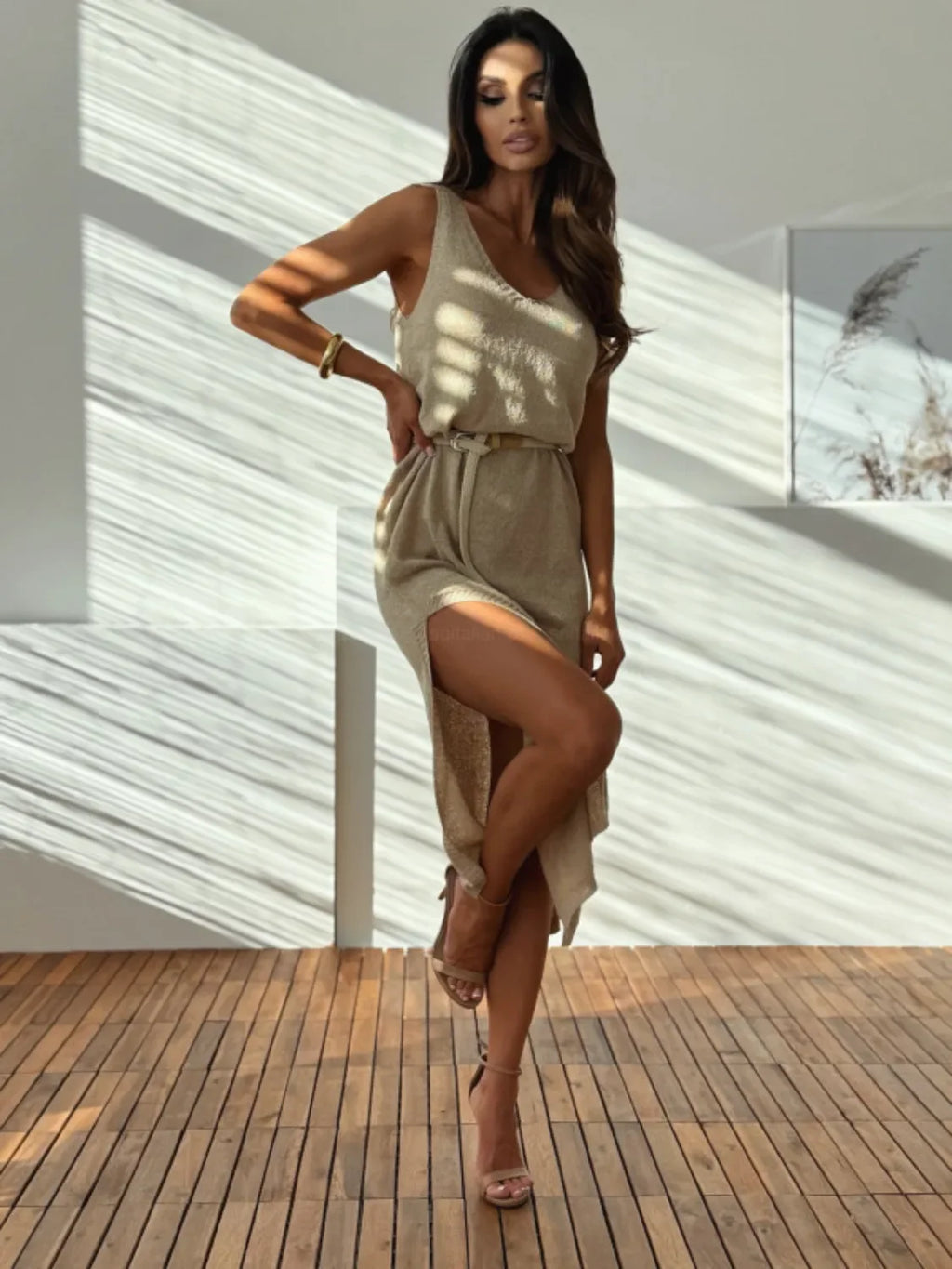 Slit V-Neck Sleeveless Sweater Dress - tif-shop24.de