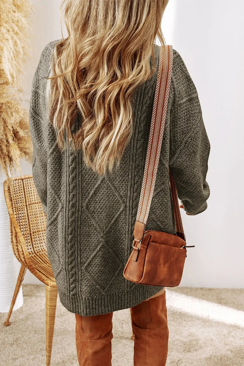 Cable-Knit Round Neck Sweater Dress - tif-shop24.de