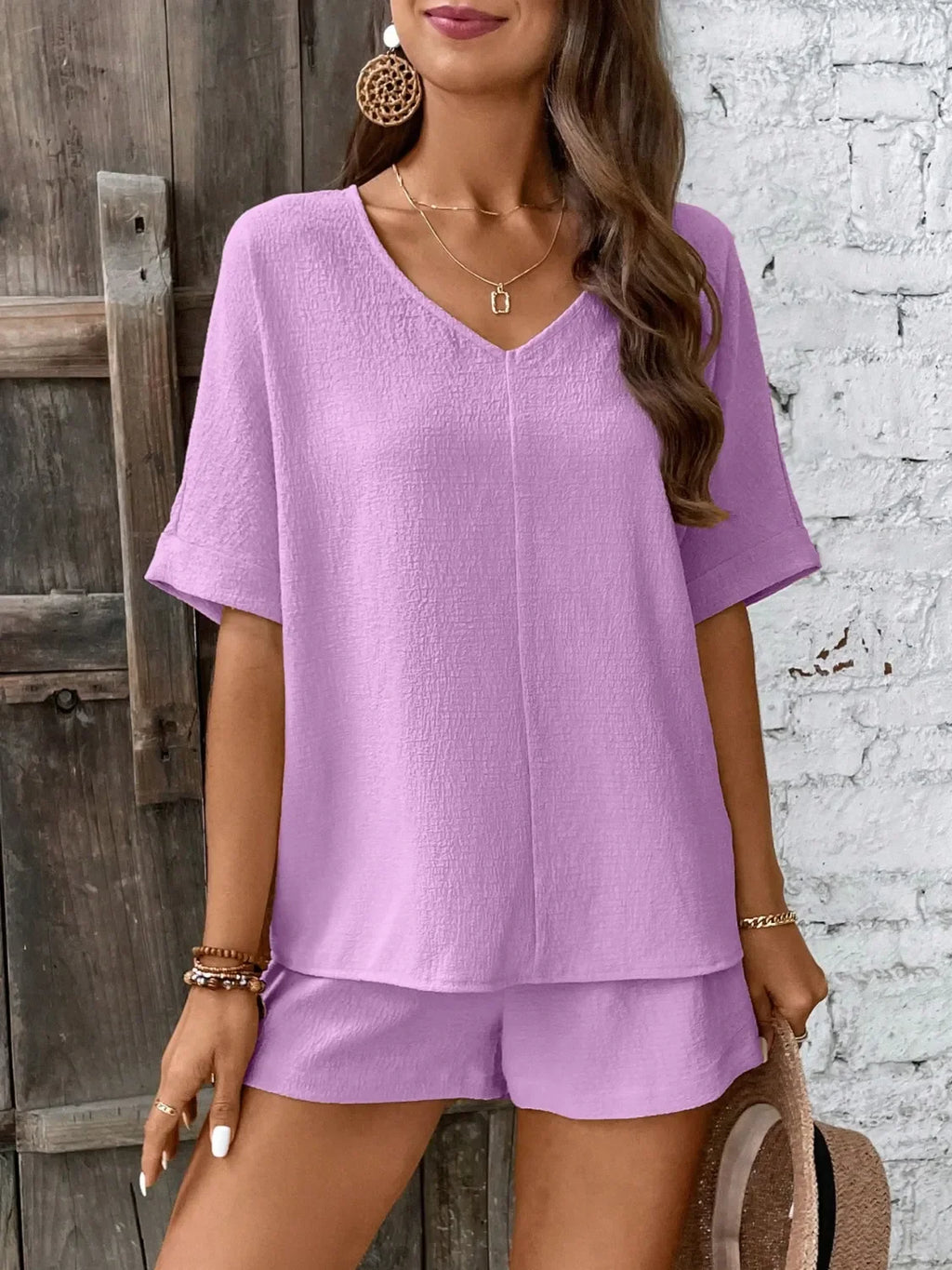 V-Neck Half Sleeve Top and Shorts Set - tif-shop24.de
