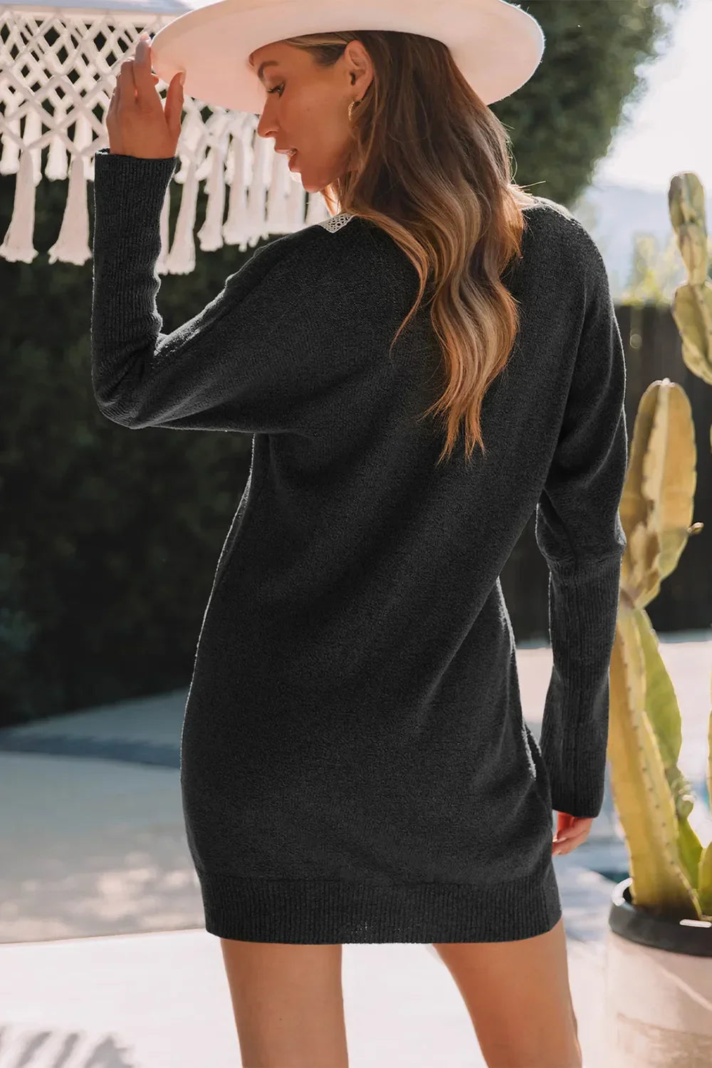 V-Neck Long Sleeve Mini Sweater Dress - tif-shop24.de