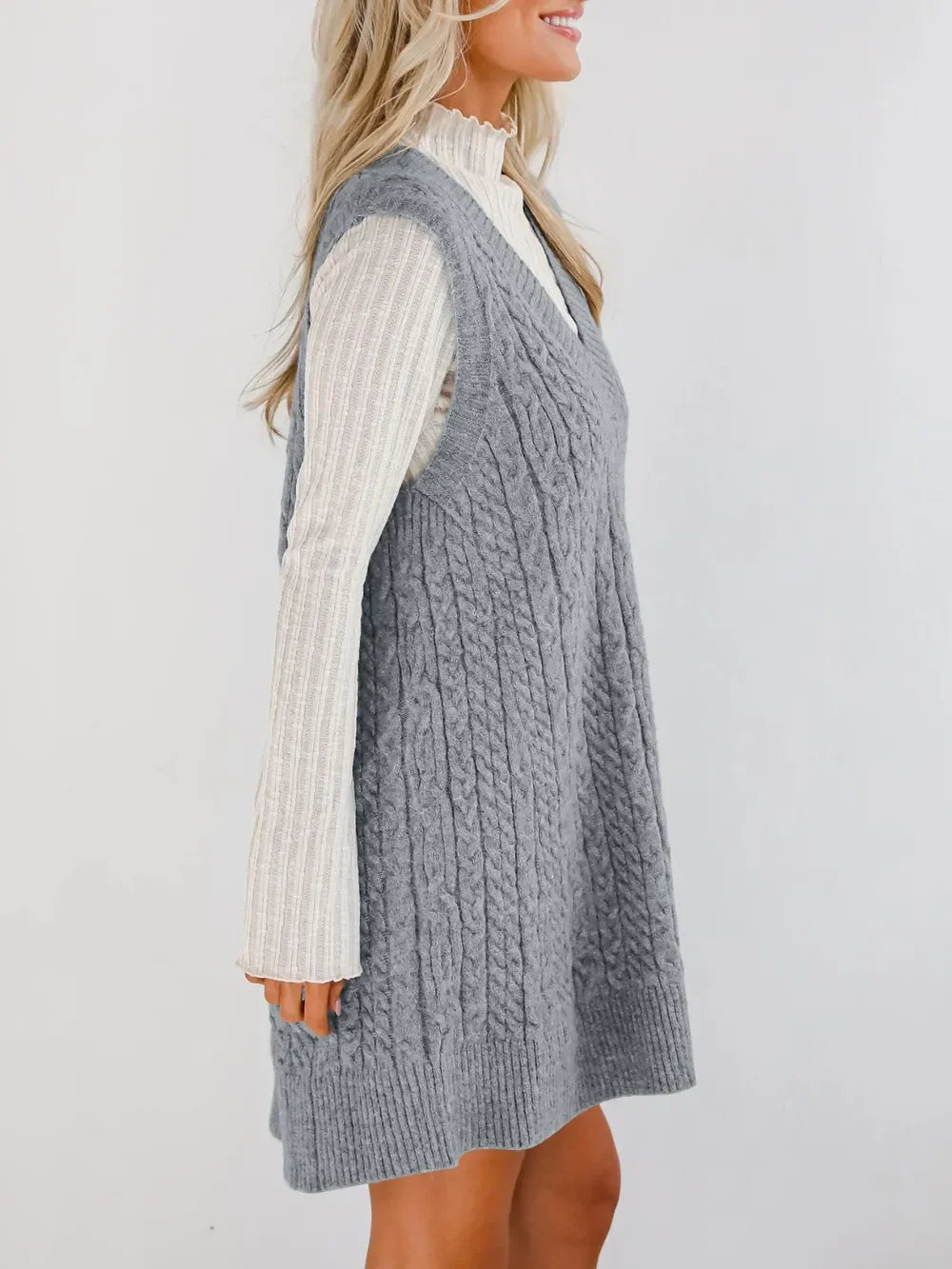 Lovelet Cable Knit V-Neck Mini Sweater Overall Dress - tif-shop24.de