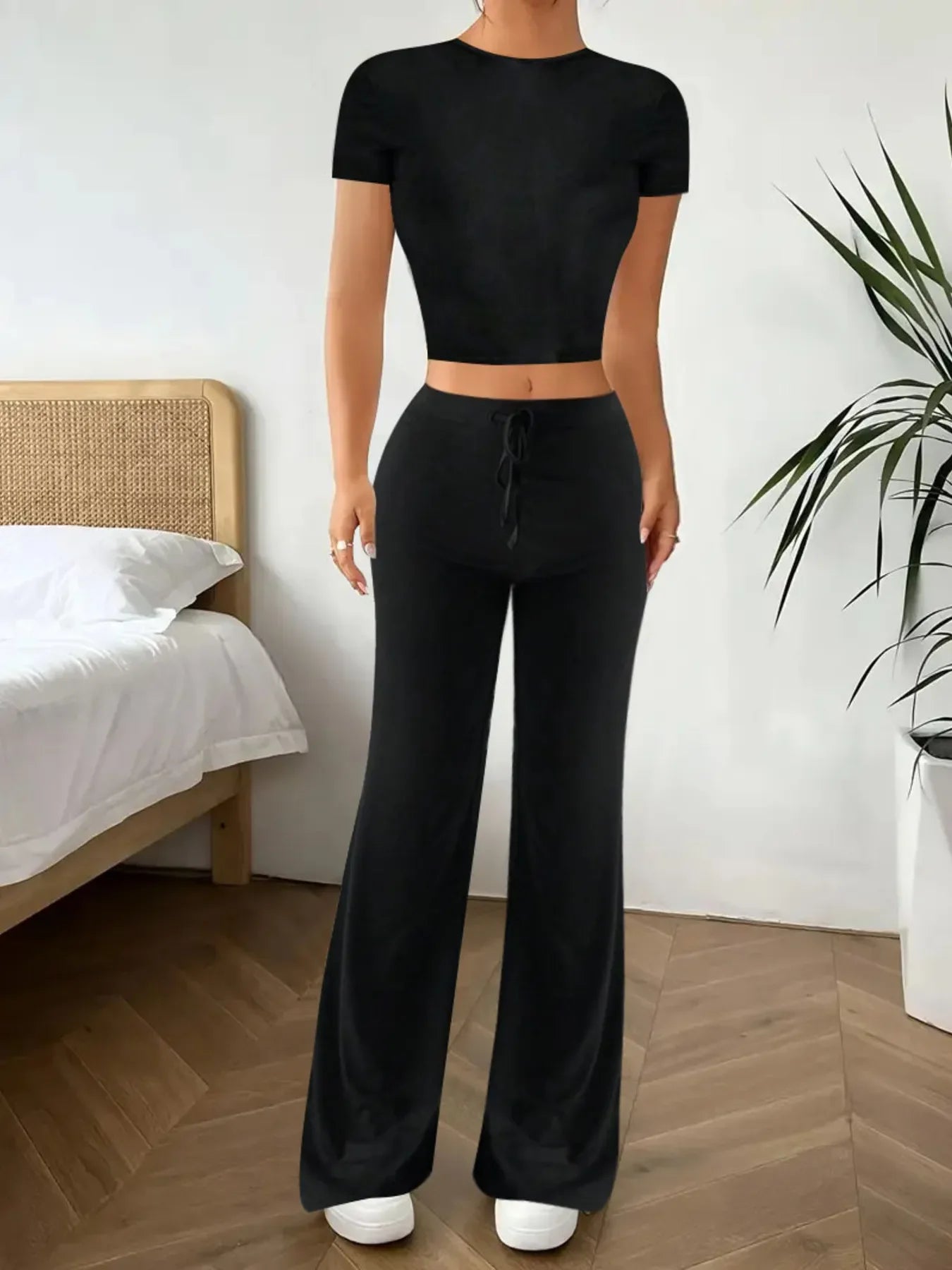 Crop Top and Wide Leg Pants Matching Set - tif-shop24.de