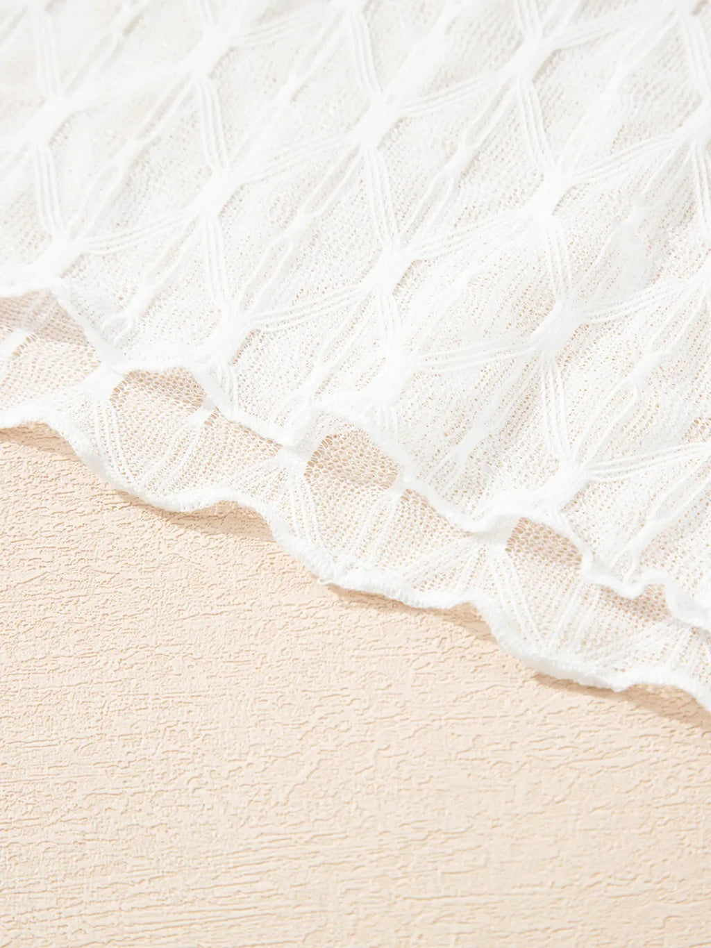 Sheer Mesh Patterned Lettuce Trim Slim Long Sleeve Top - tif-shop24.de