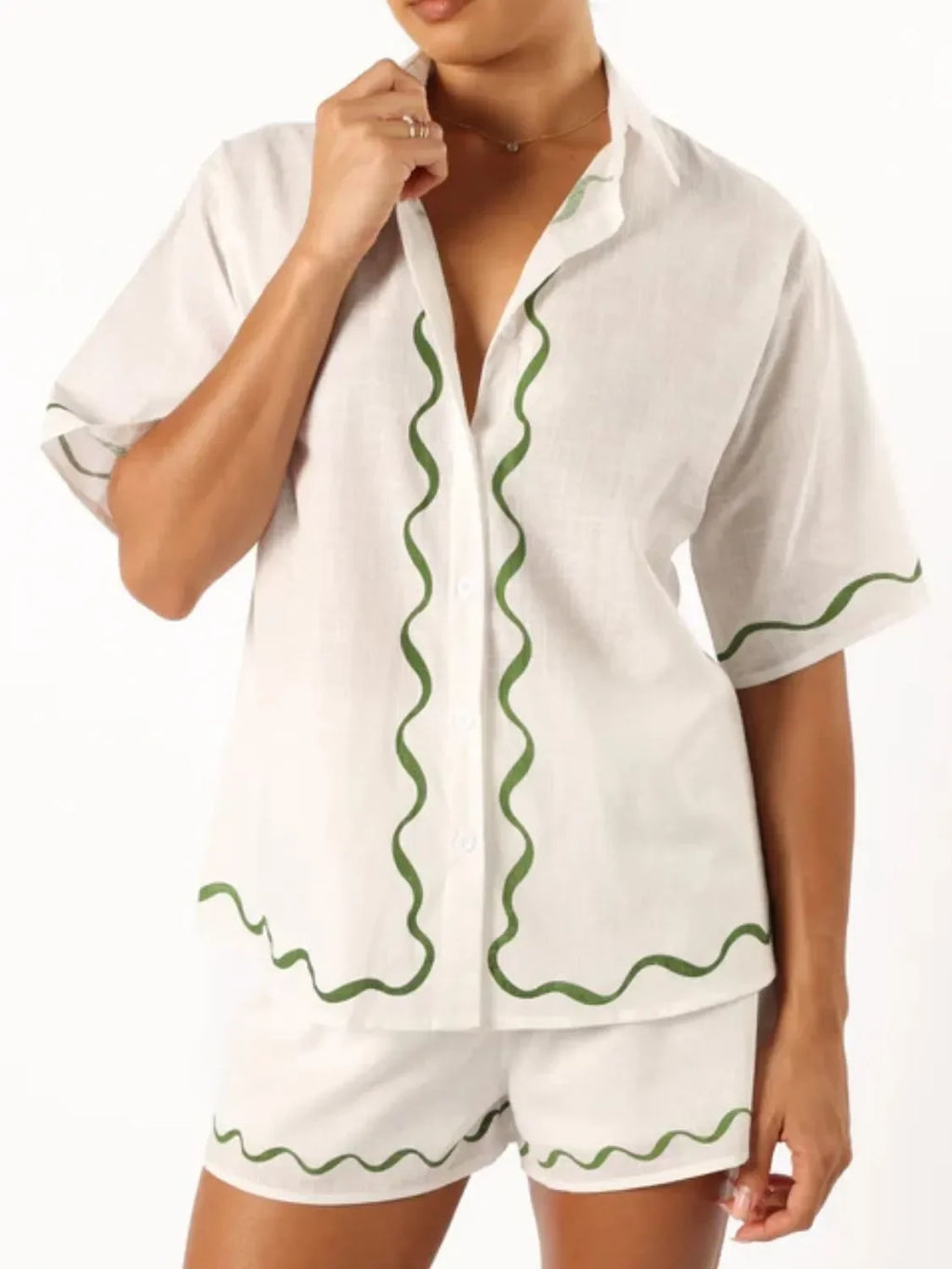 Button Up Half Sleeve Top and Shorts Set - tif-shop24.de