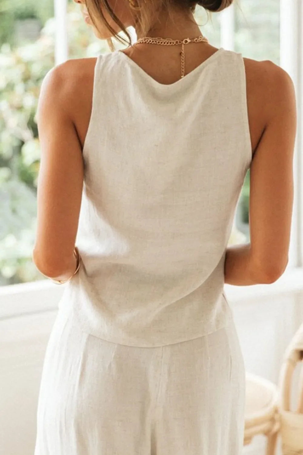 Drawstring V-Neck Tank and Pants Set - tif-shop24.de