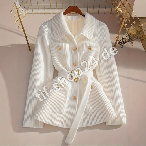 Elegant Casual Solid Color Knit Cardigan with Belt Thickened Women's Sweater Coat