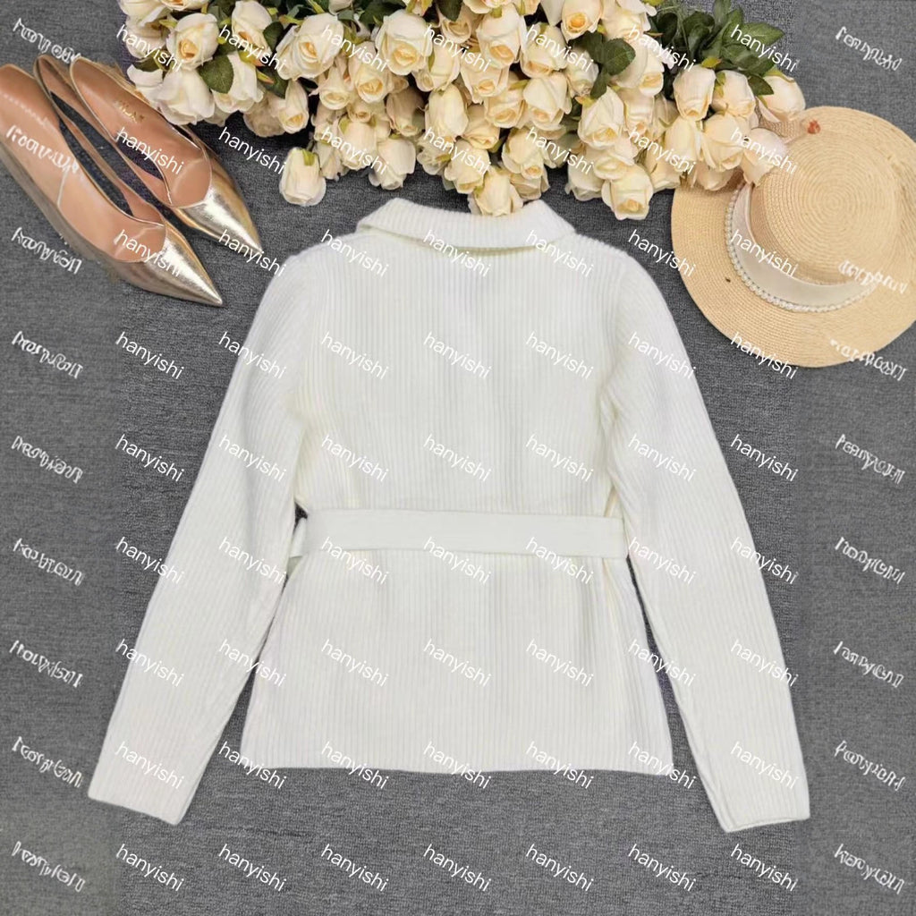 Elegant Casual Solid Color Knit Cardigan with Belt Thickened Women's Sweater Coat
