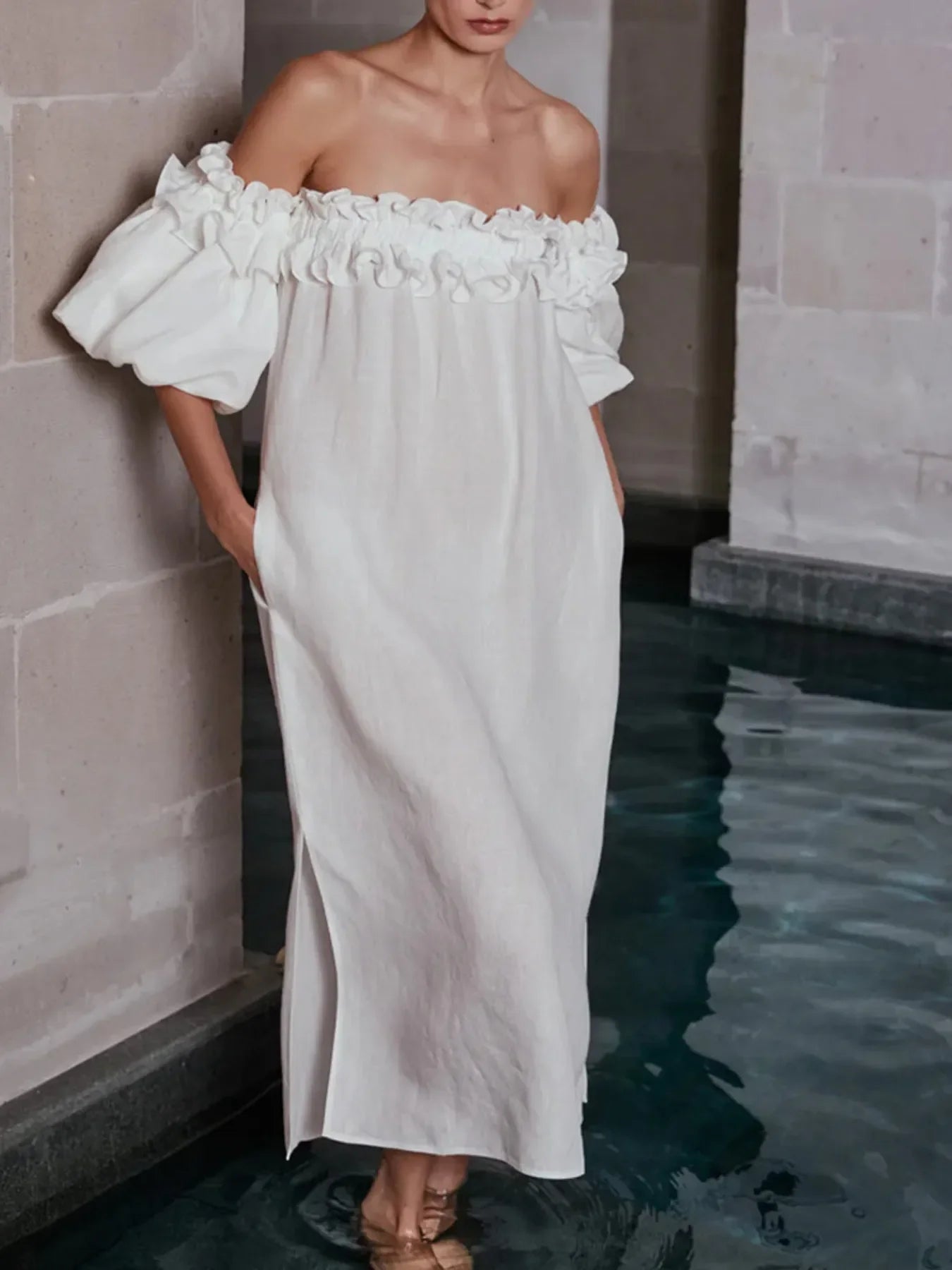 Side Slit Off-Shoulder Dress - tif-shop24.de