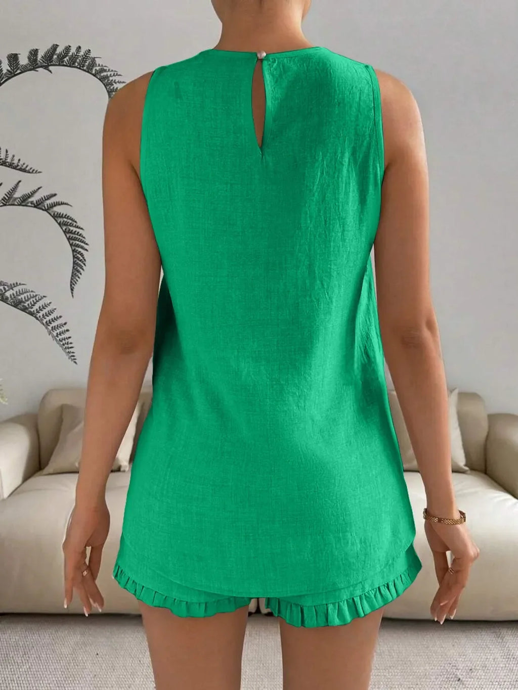 Lace Detail Round Neck Tank and Shorts Set - tif-shop24.de