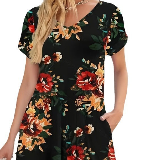 Style Printed Short Sleeve Round Neck Dress