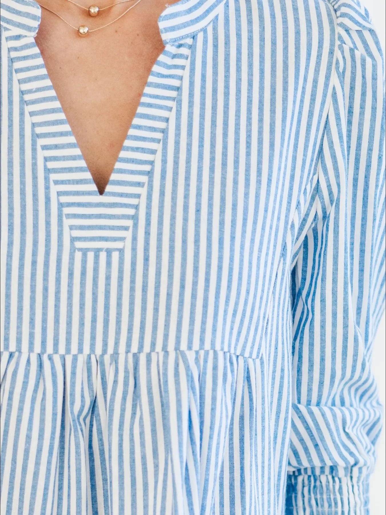 Striped Tiered Flounce Sleeve Shirt Dress - tif-shop24.de