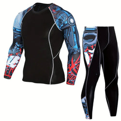 Sport Laufset Kompressionshemd + Hose Hauteng Langarm Schnell Trocknender Fitness-Trainingsanzug Gym Yoga Anzüge Kompressionshosen Thermounterwäsche Set Basisschicht Leggings Langarmhemd - tif-shop24.de