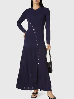 Openwork Round Neck Long Sleeve Sweater Dress - tif-shop24.de