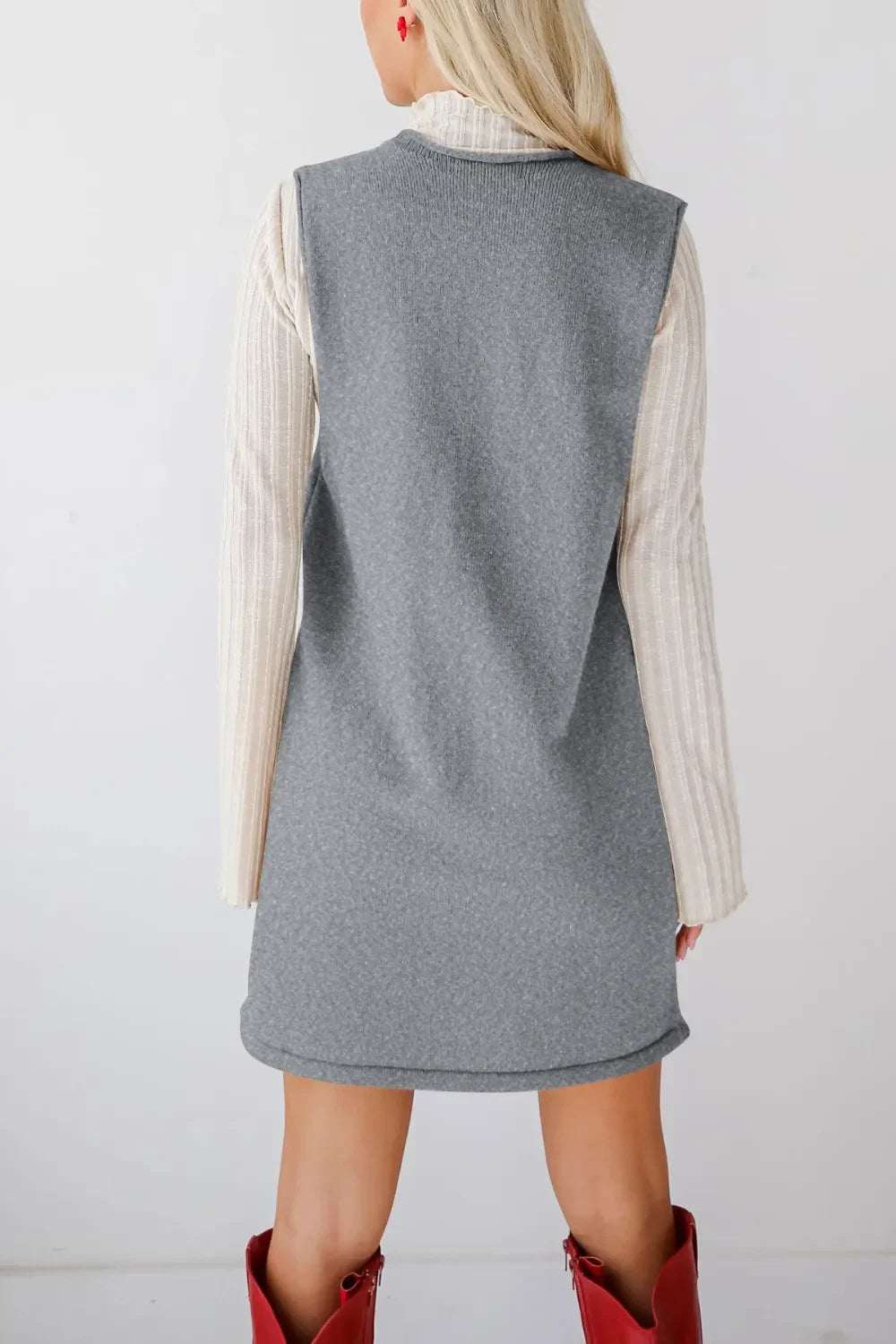 Lovelet Pocketed V-Neck Mini Sweater Overall Dress - tif-shop24.de