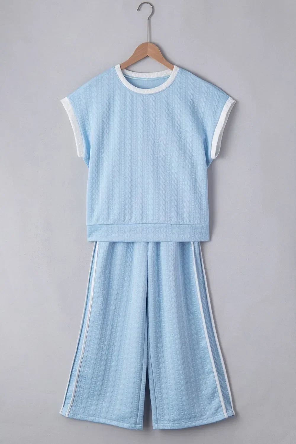 Textured Contrast Edge Top and High Waist Pants Set - tif-shop24.de