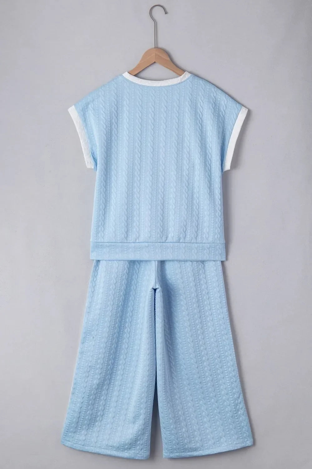 Textured Contrast Edge Top and High Waist Pants Set - tif-shop24.de