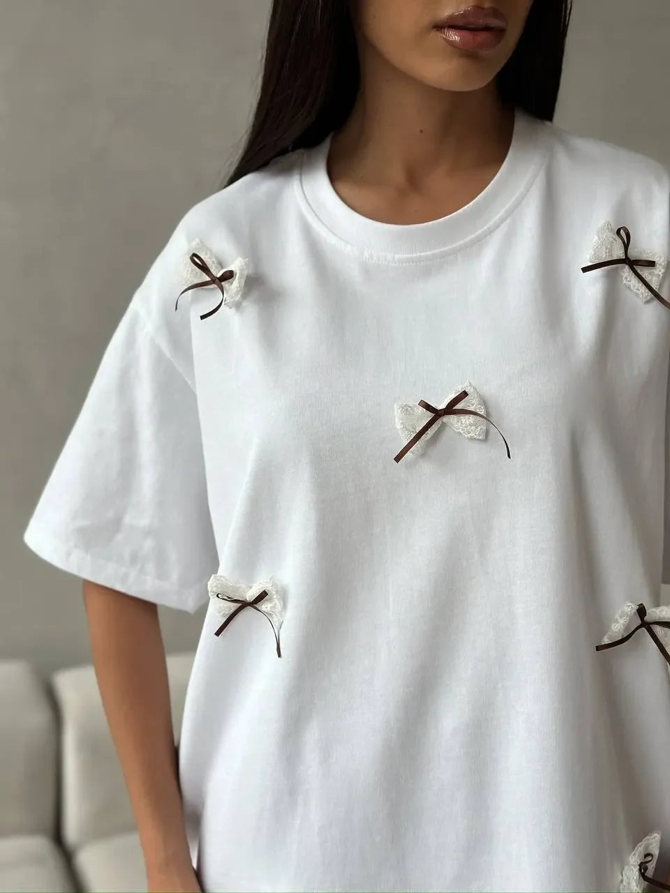 Bow Round Neck Oversized T-Shirt - tif-shop24.de