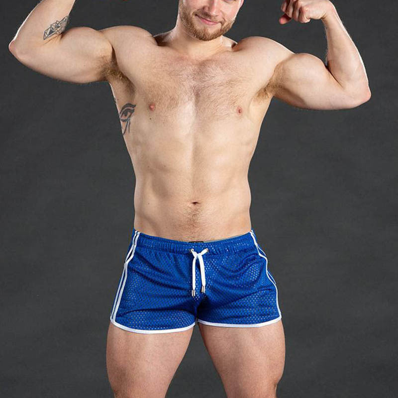 Fitness Fashion Mesh Muscle Training Shorts Men Quick-Dry Breathable Lightweight 3/4 Pants Beach Summer Style