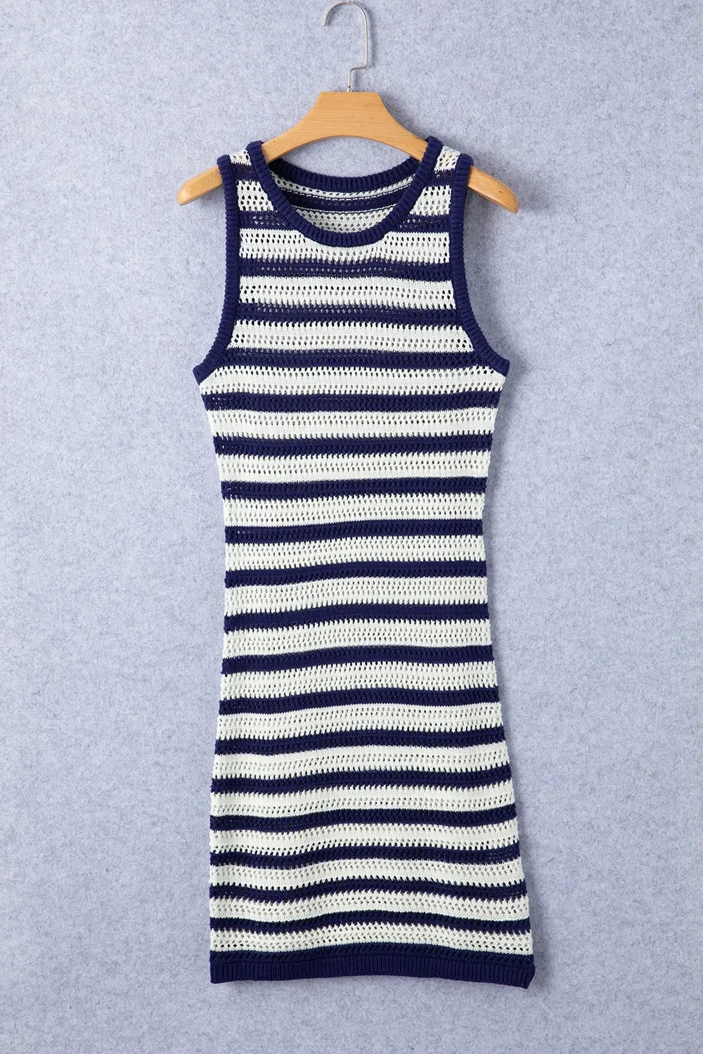 Stripe Hollowed Knit Sleeveless Sweater Dress - tif-shop24.de