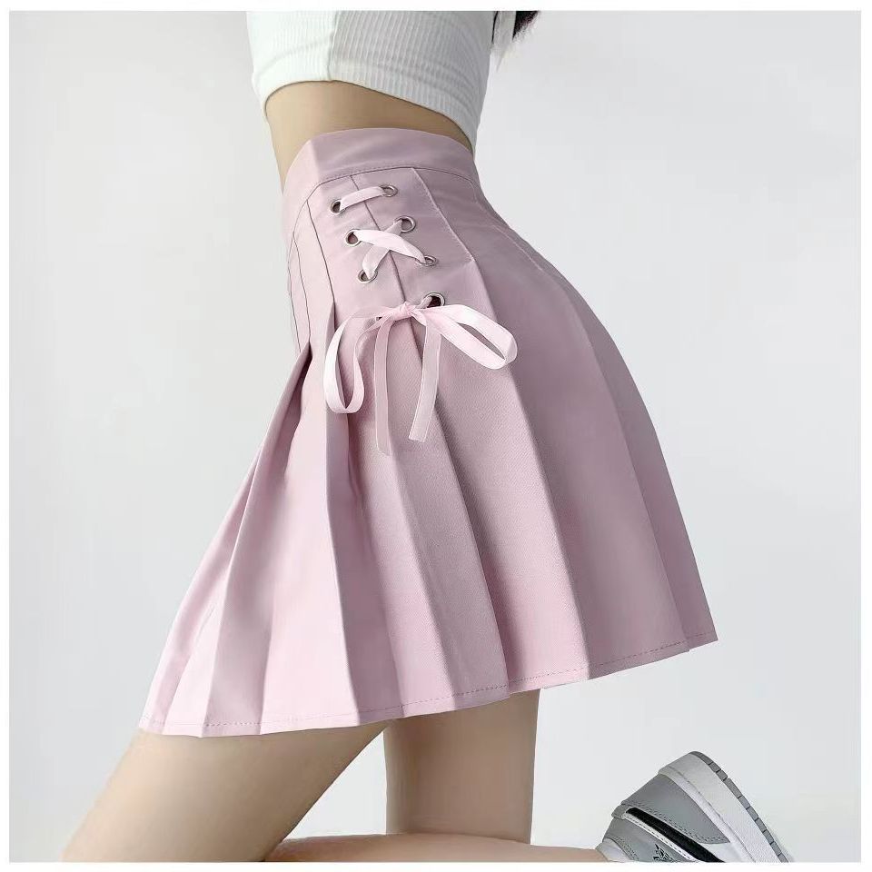 Campus Style Tie Waist Pleated Skirt, High Waist Slim Fit, Pure Color A-Line Mini Skirt, Casual Summer Sporty Look