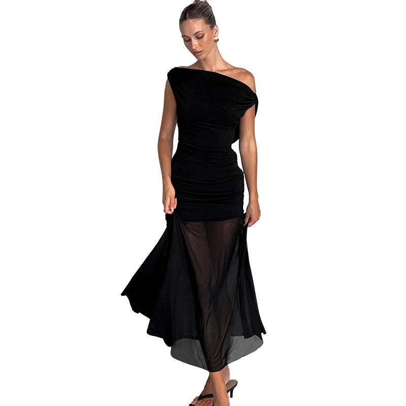 Elegantes Mesh-Kleid rückenfrei mit Taschen Luxus-Design