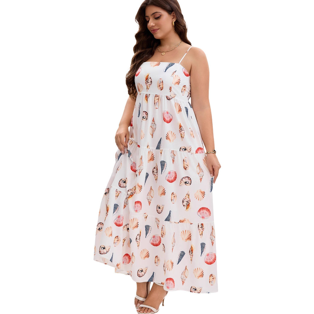 Fashionable Layered Beach Dress with Shell Pocket, Sleeveless Summer Maxi Dress for Women