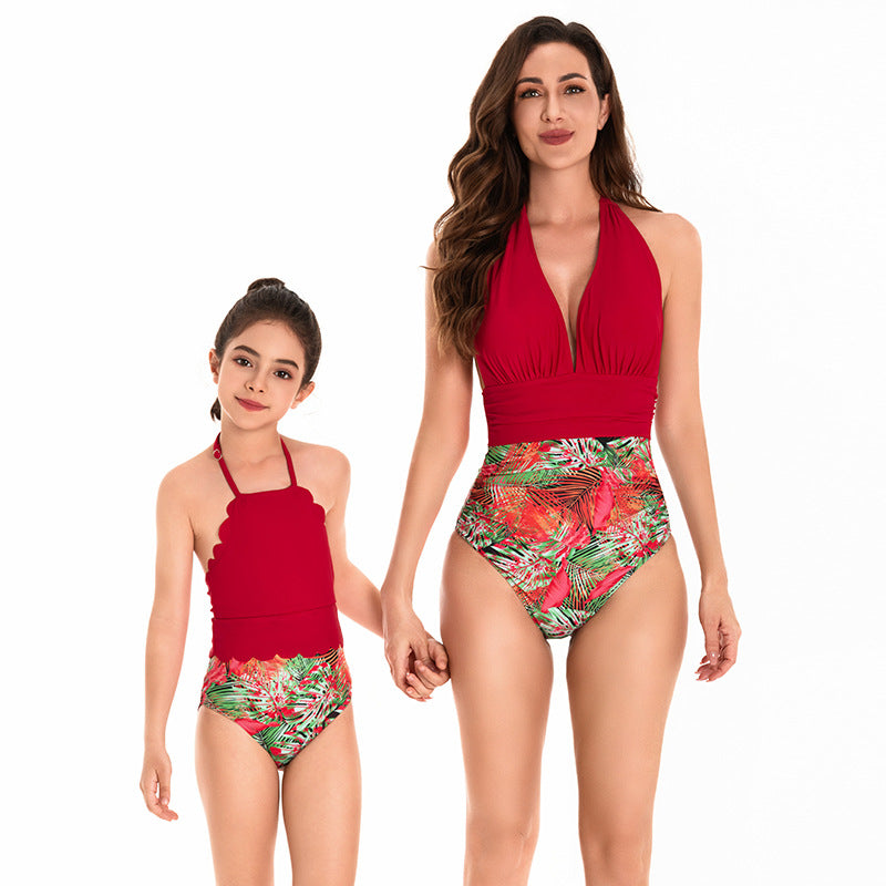 Family Matching Swimwear Set for Parents and Kids, New Style Bikini for Mom and Daughter, Swim Trunks for Dad and Son, Elastic Waist Swimming Suits for Brothers and Sisters