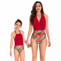 Family Matching Swimwear Set for Parents and Kids, New Style Bikini for Mom and Daughter, Swim Trunks for Dad and Son, Elastic Waist Swimming Suits for Brothers and Sisters