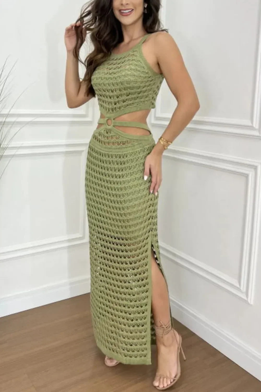 Cutout Slit Round Neck Sweater Dress - tif-shop24.de