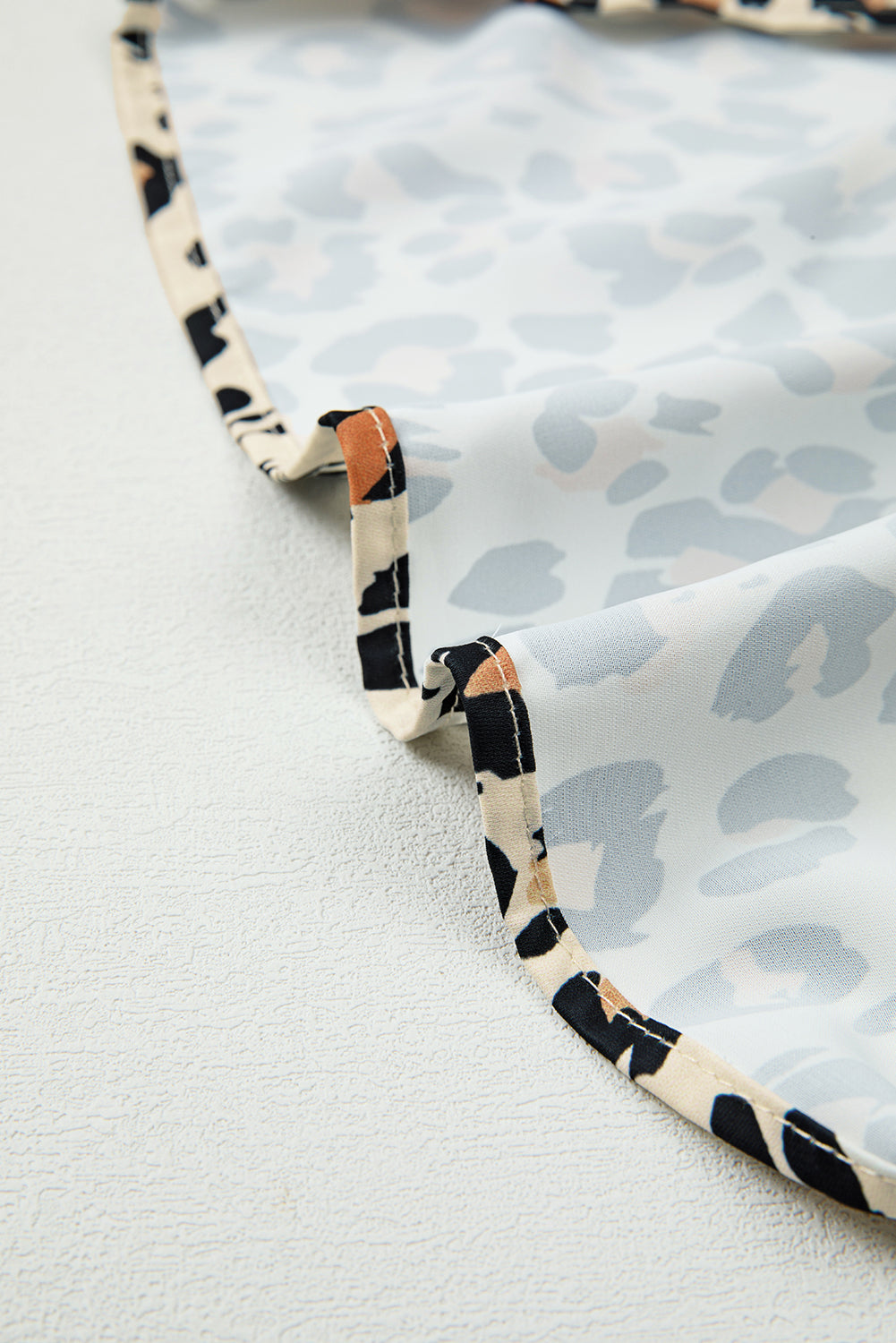 Khaki Pop of Color Neckline Loose Fit Leopard Print Blouse