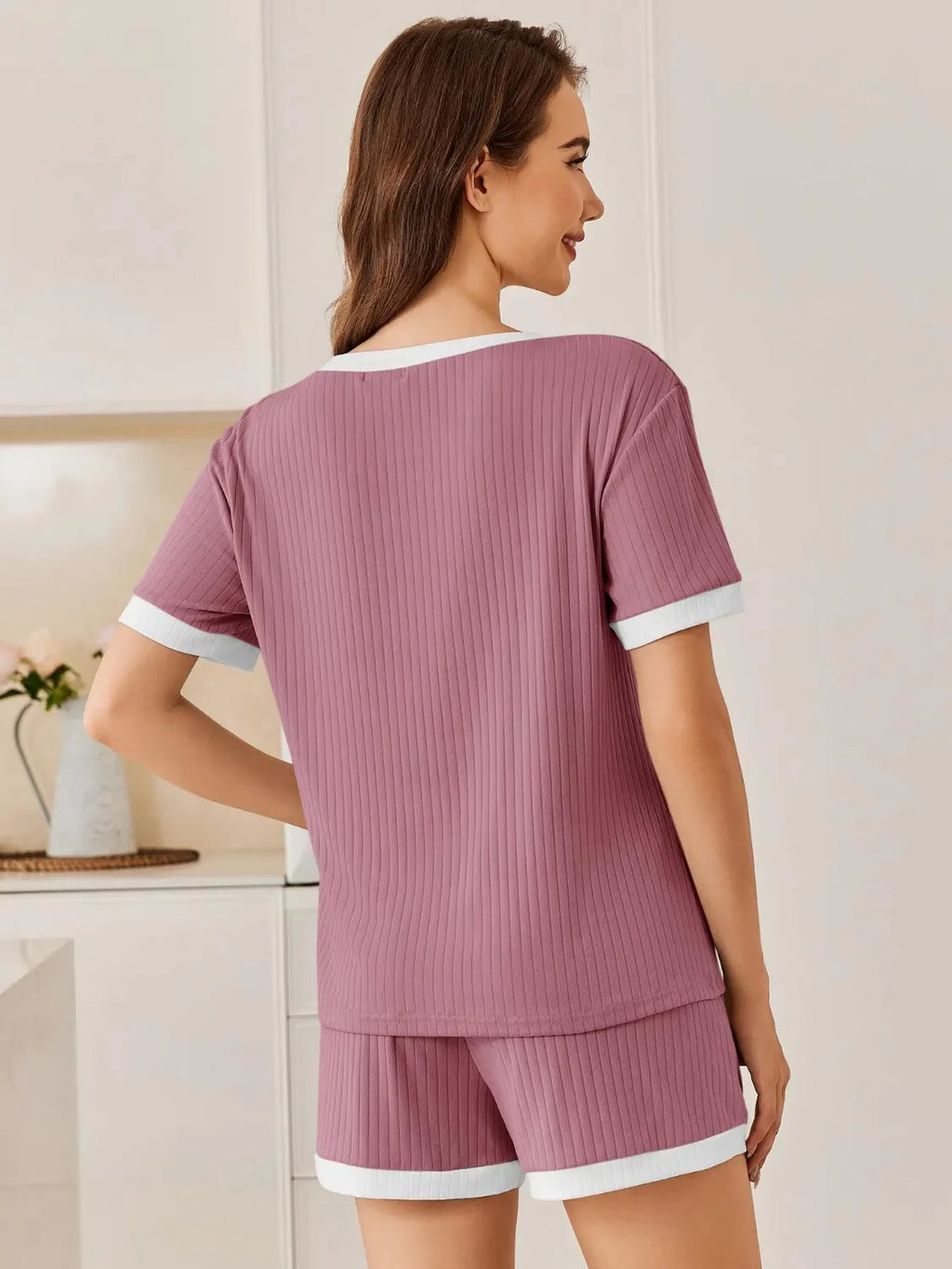 Ribbed Short Sleeve Top and Shorts Set - tif-shop24.de