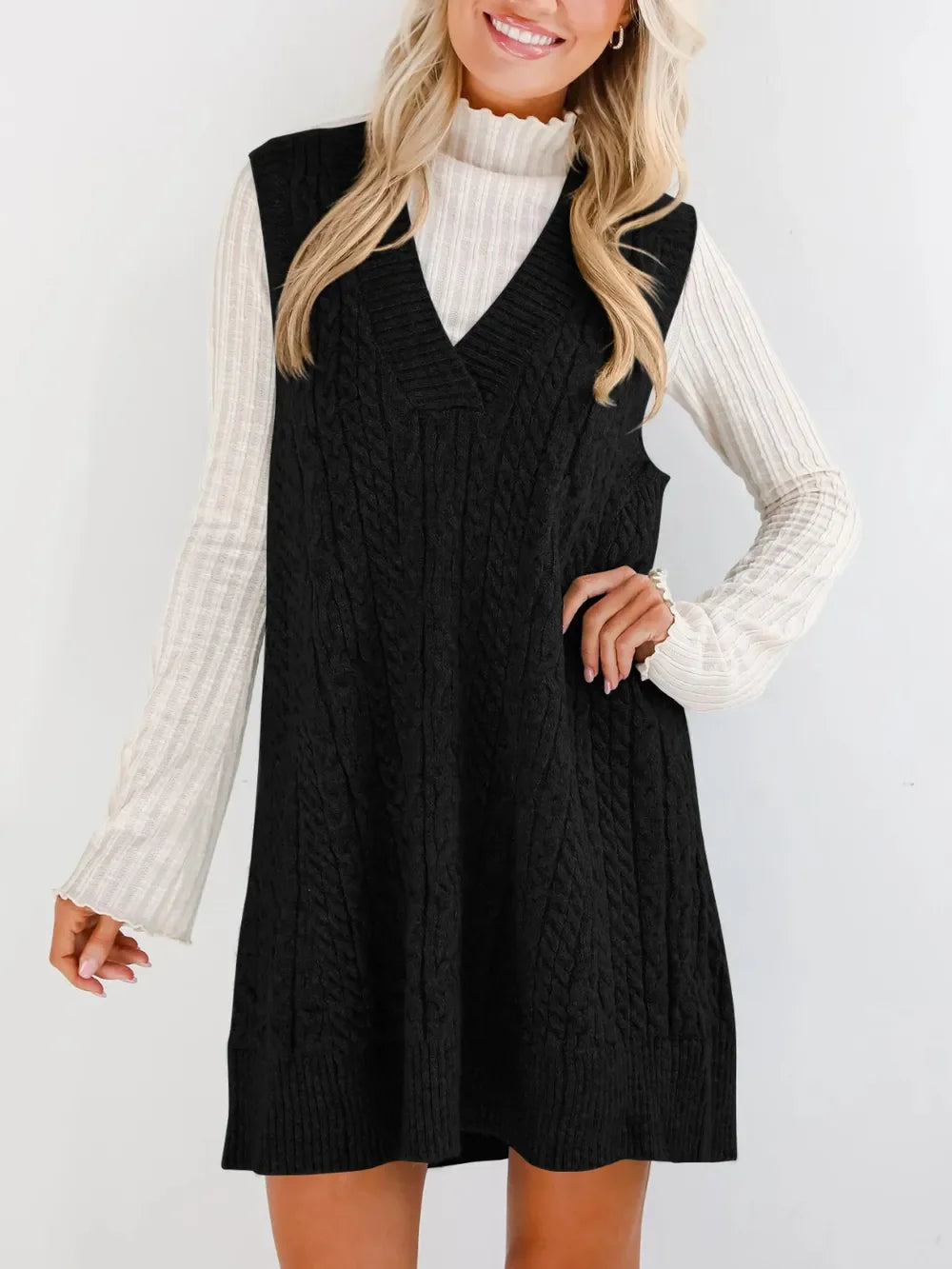 Lovelet Cable Knit V-Neck Mini Sweater Overall Dress - tif-shop24.de