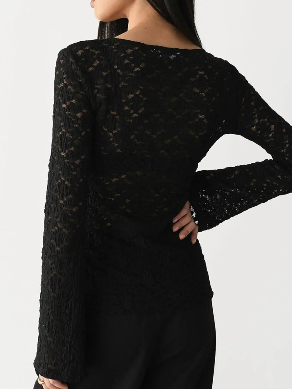 Lace V-Neck Flare Sleeve T-Shirt - tif-shop24.de