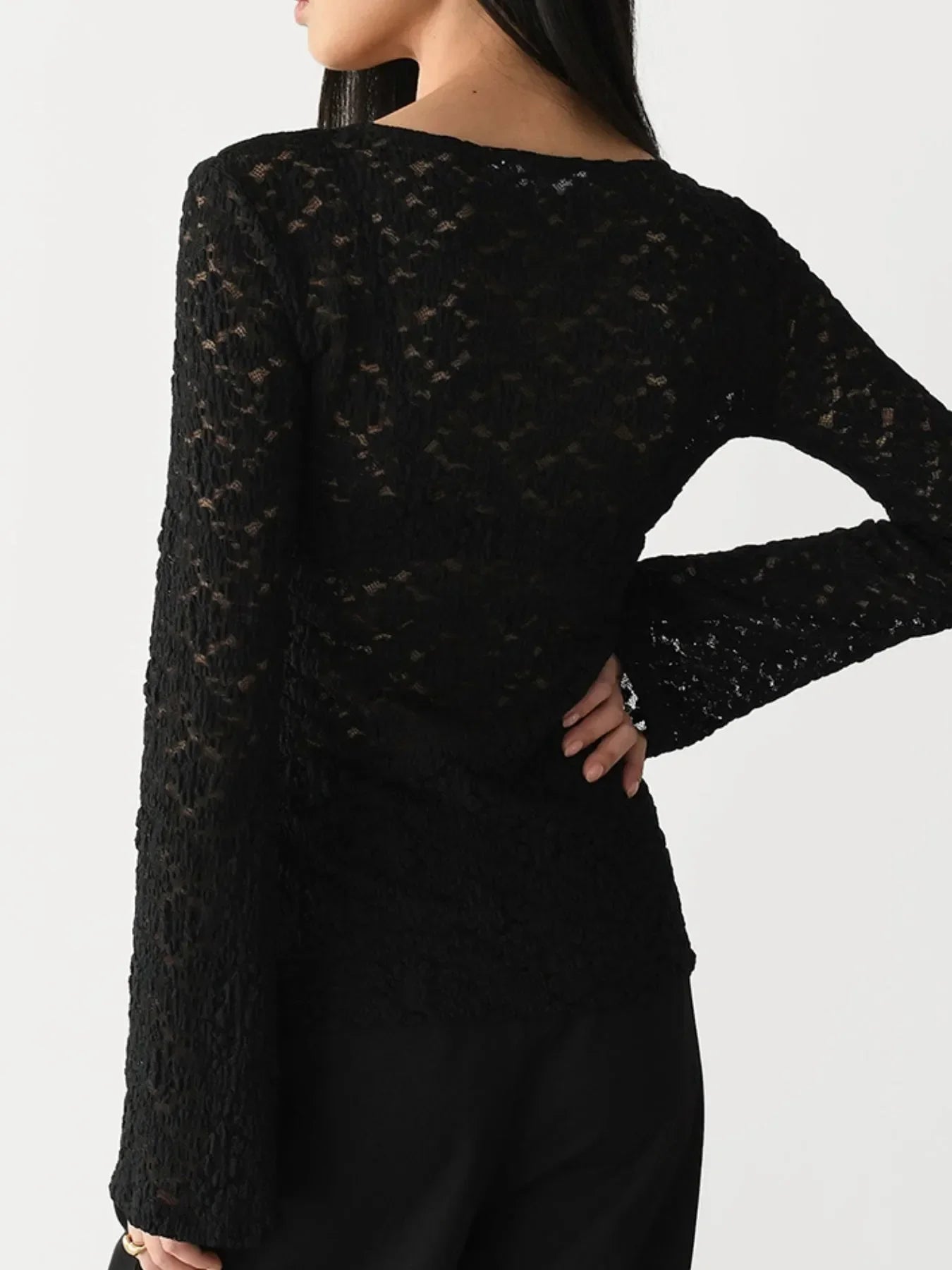 Lace V-Neck Flare Sleeve T-Shirt - tif-shop24.de