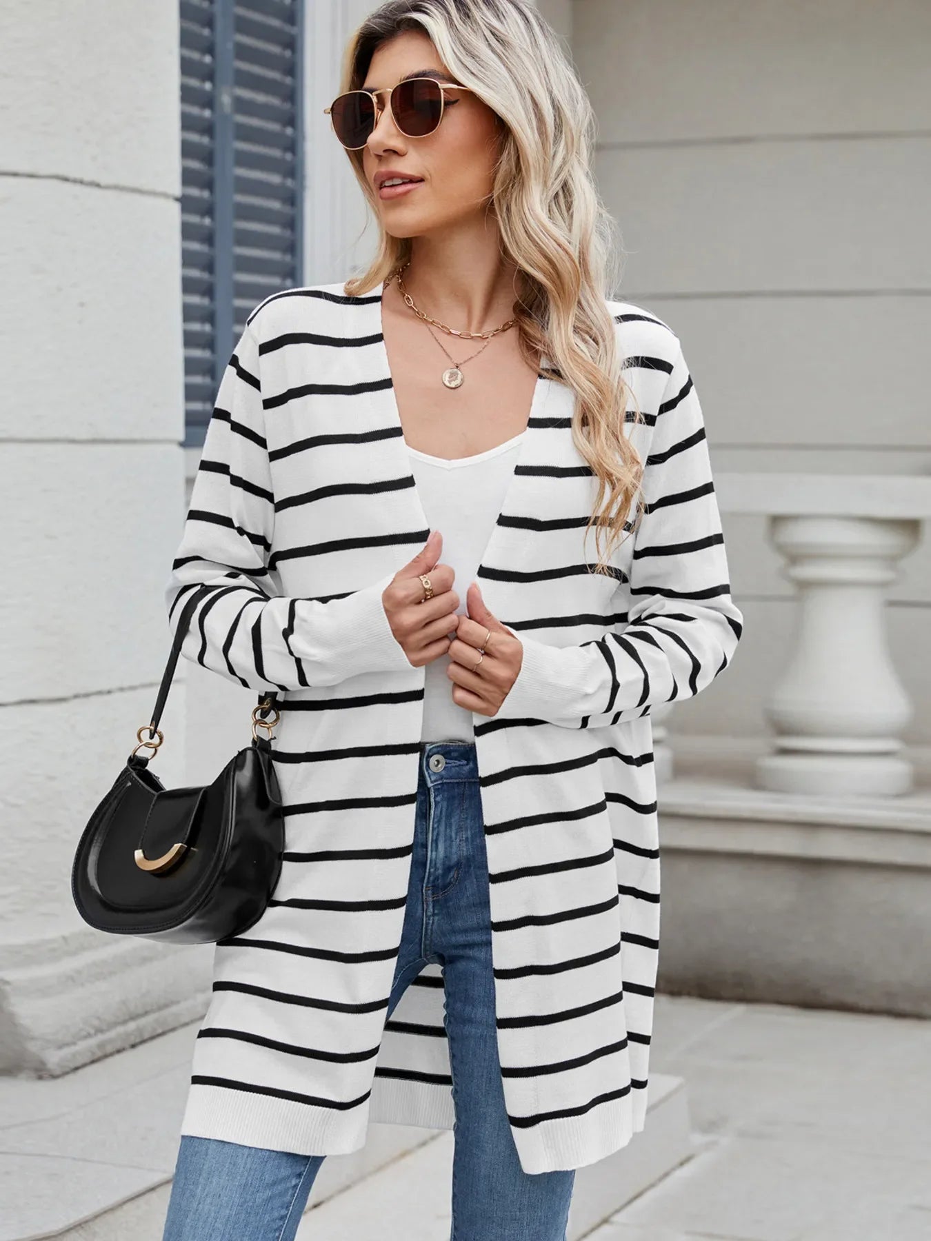 Striped Open Front Cardigan with Relaxed Fit - tif-shop24.de