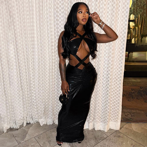 Sexy Cross Strap Backless Hollow Out Dress for Women