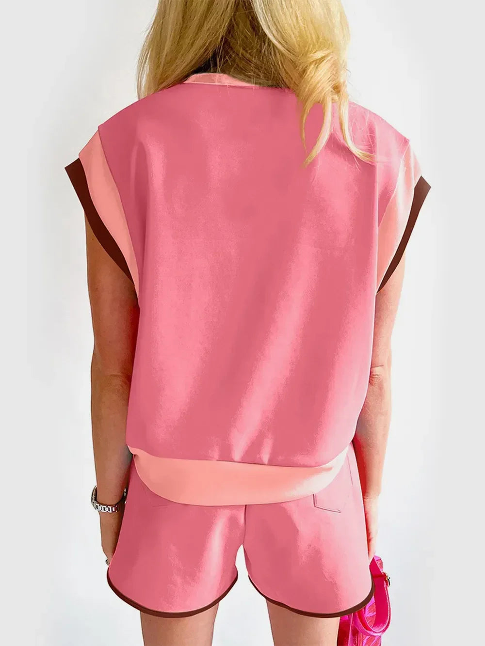 Contrast Round Neck Top and Shorts Set - tif-shop24.de