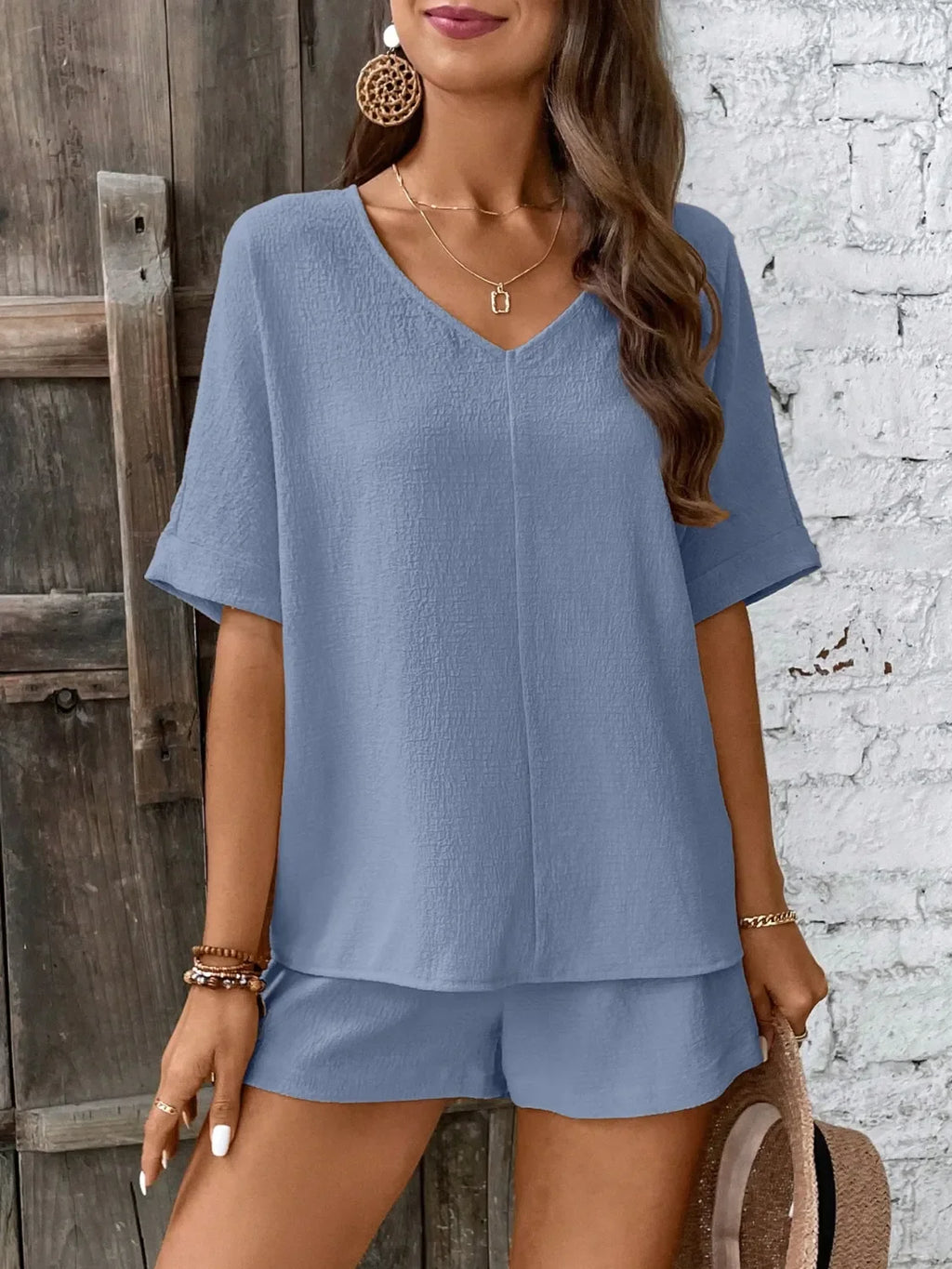 V-Neck Half Sleeve Top and Shorts Set - tif-shop24.de