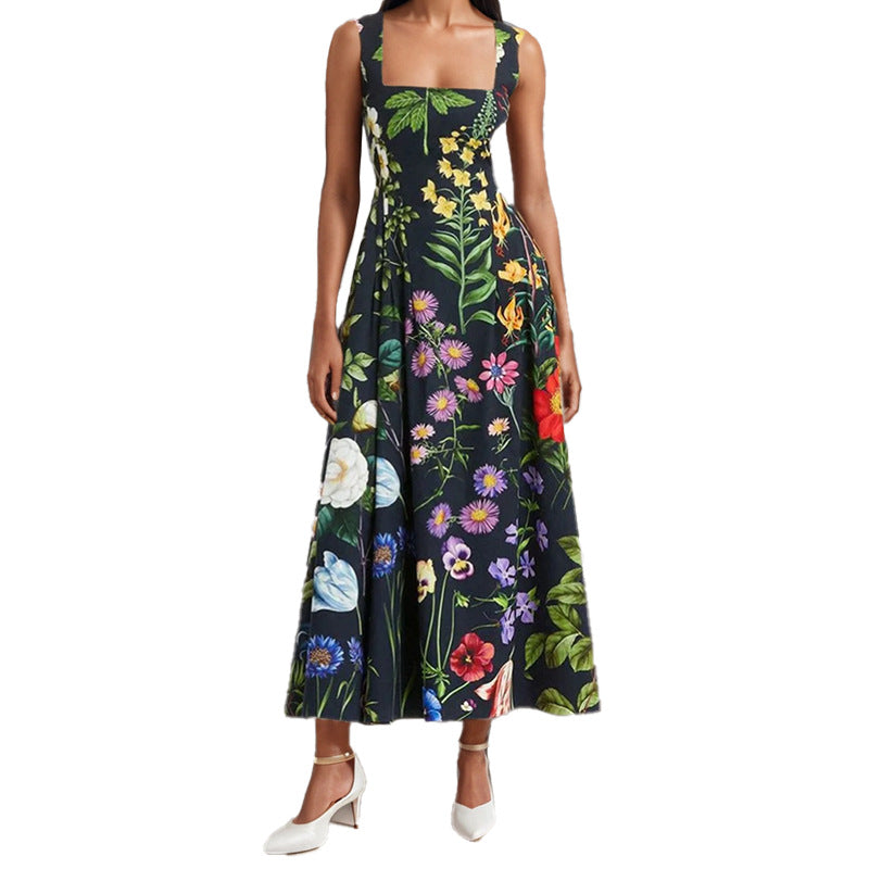 Sleeveless printed sexy casual dress