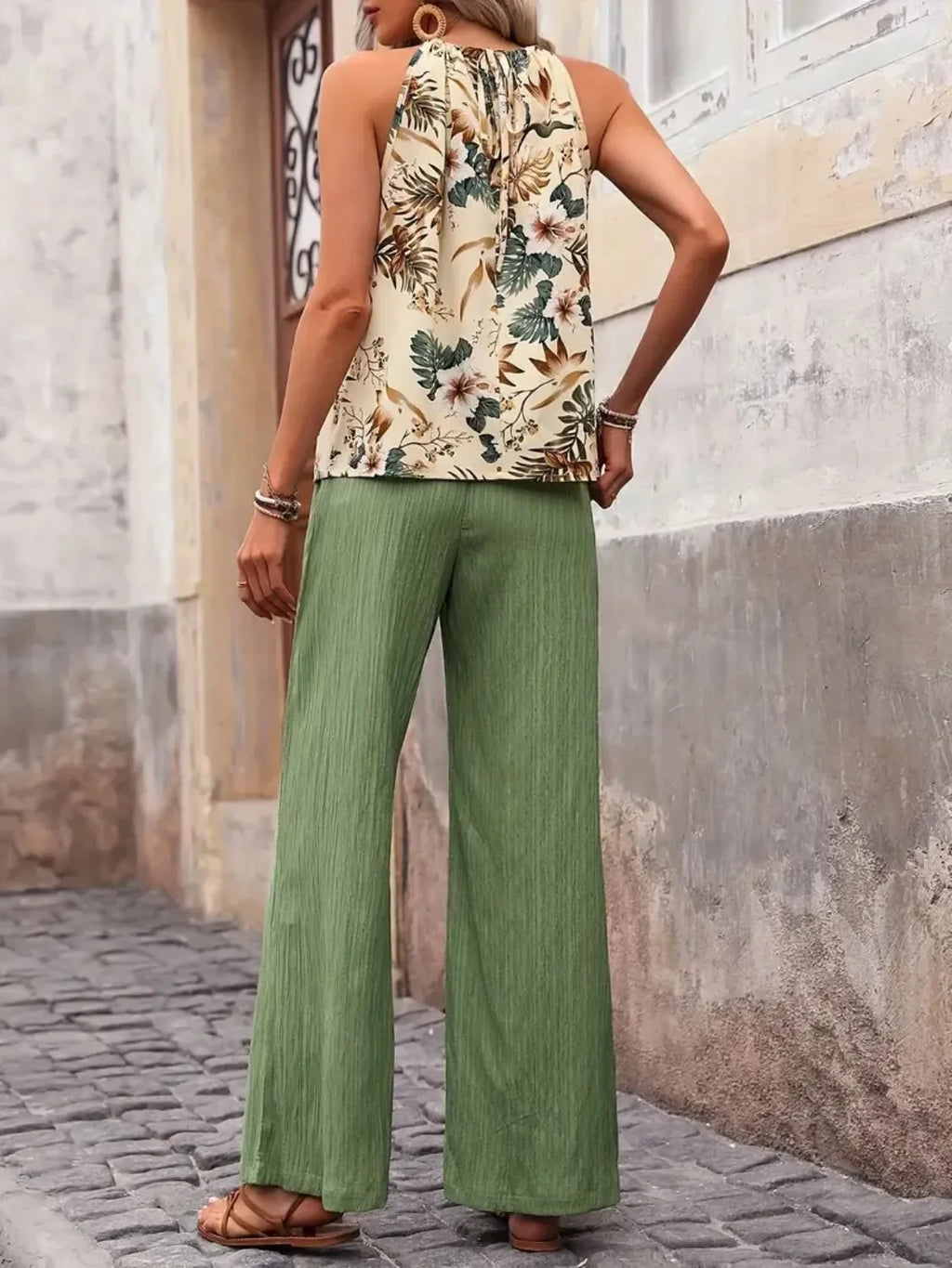 Printed Tank Top and Wide Leg Pants Set - tif-shop24.de